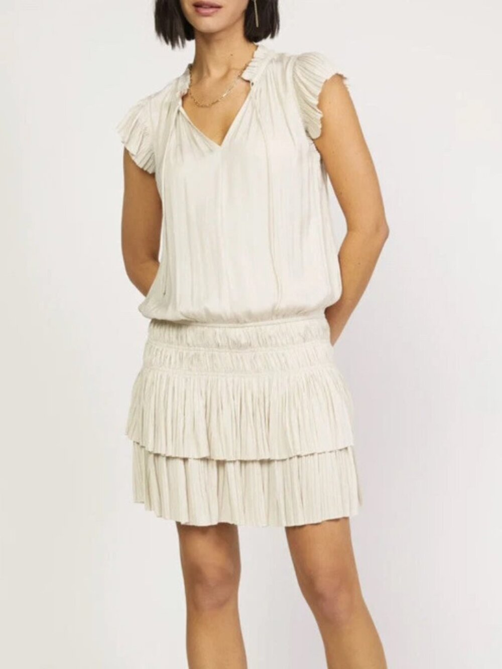 Current Air Zoey Pleated Skirt Mini Dress Coastal Cowgirl Bridal Medium Ecru